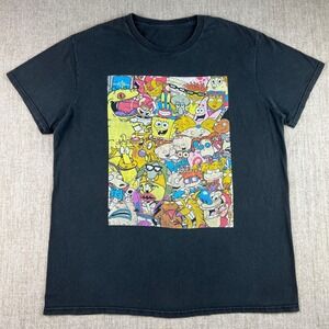Nickelodeon Graphic T-Shirt Mens Large Black 90s Cartoons Nicktoons Retro Print